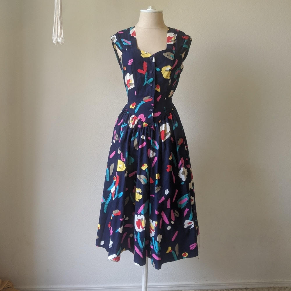 Vintage Multicolor Abstract Midi Dress